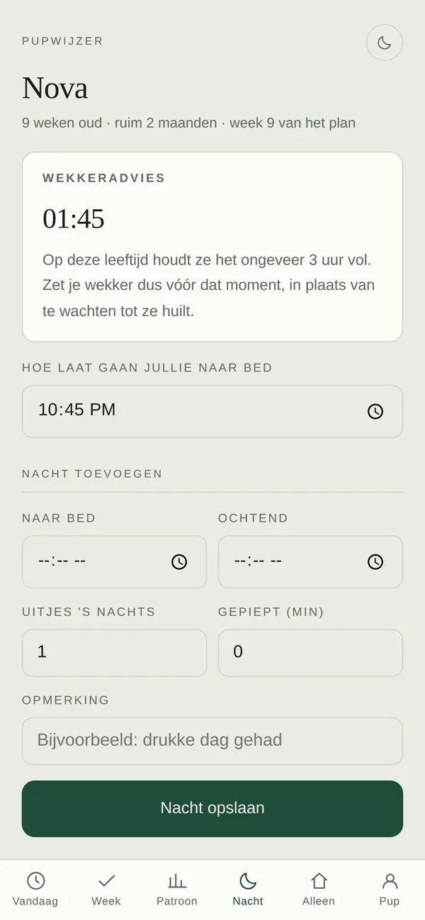 Het wekkeradvies in de tool